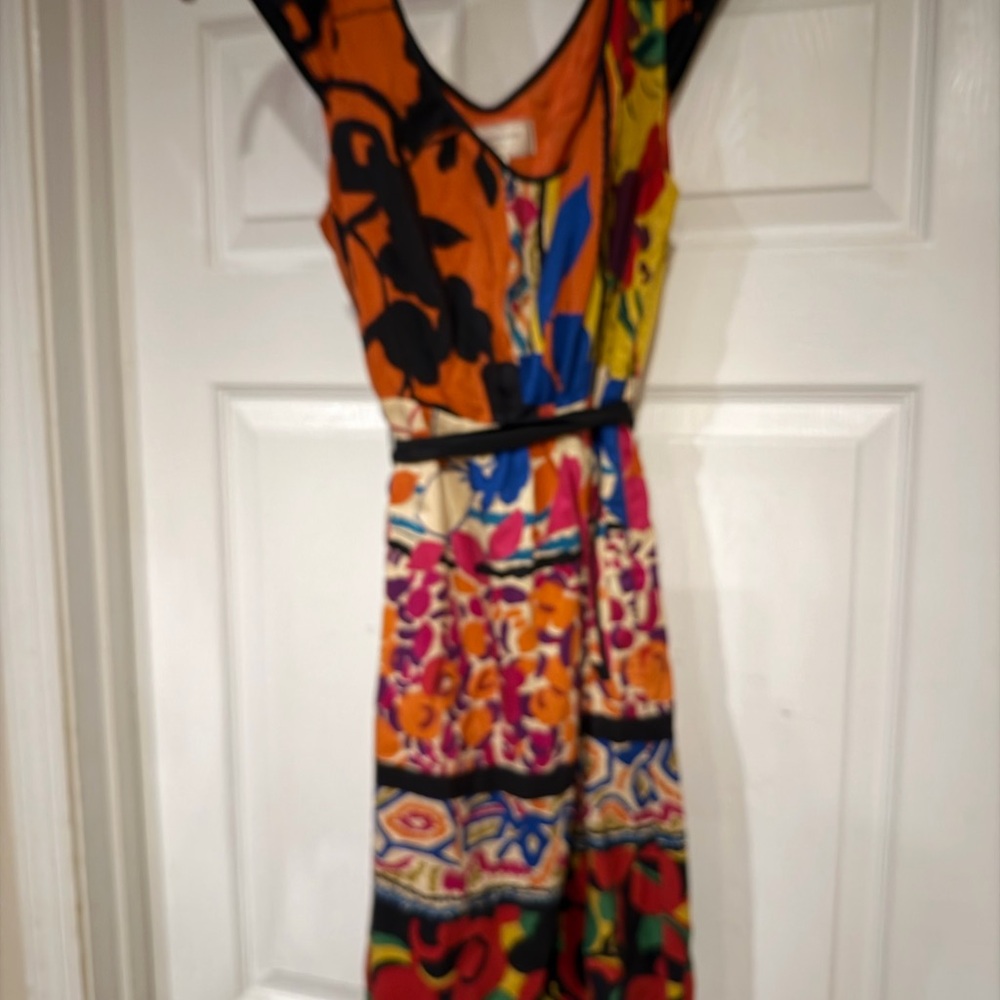 Moulinette Soeurs Bright Orange, Pink & Blue Printed Midi Dress